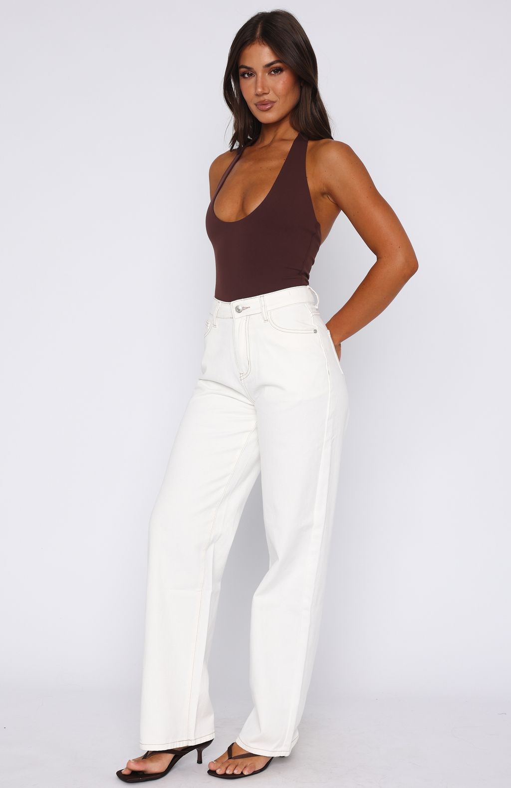 High Rise Wide Leg Jeans Off White